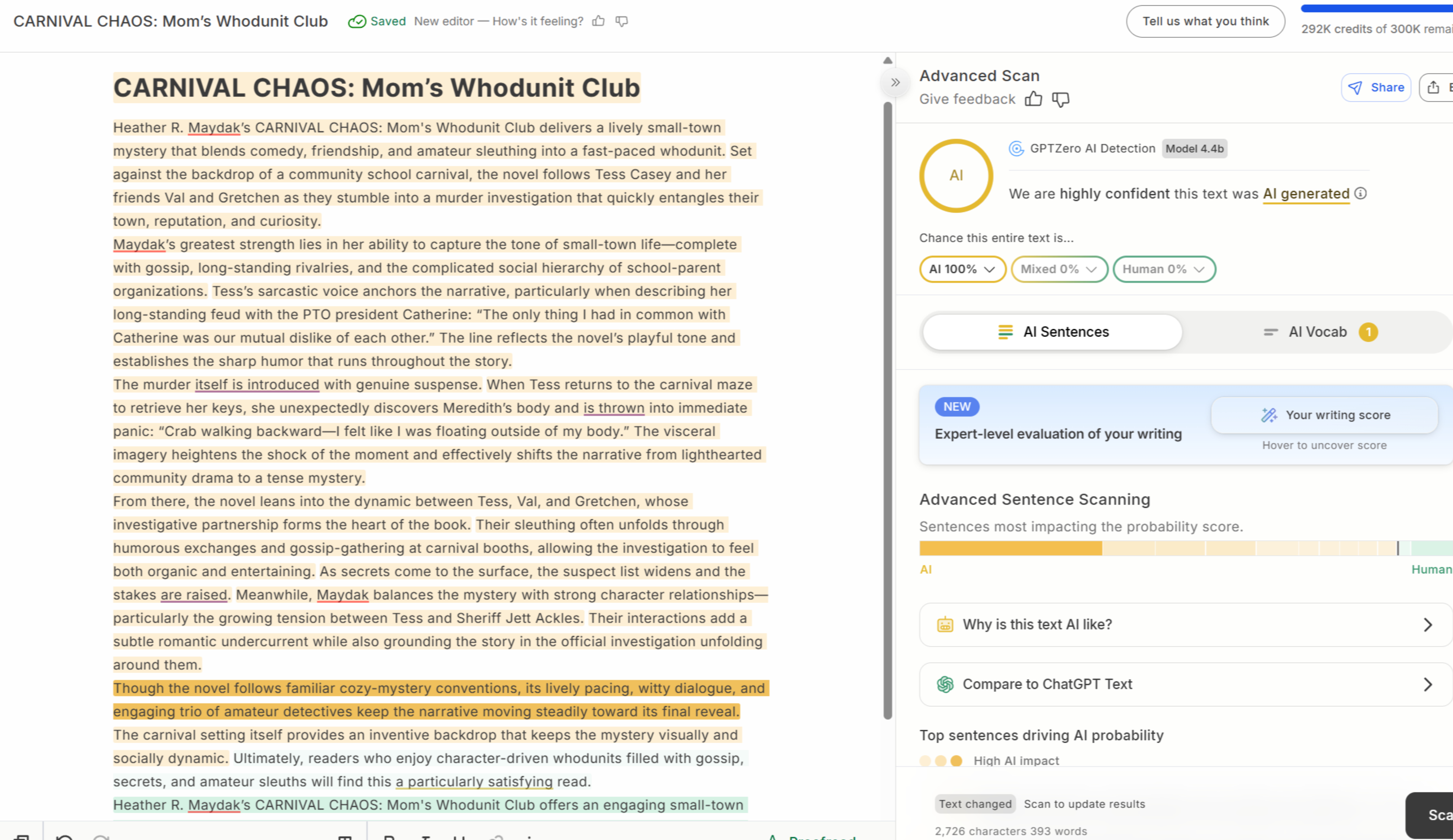Carnival Chaos GPTZero result